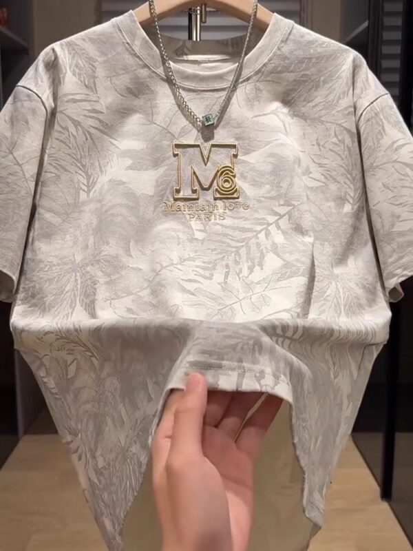 美式復古紮染短袖T卹男士夏季潮牌歐貨重工刺繡休閒圓領半袖上衣