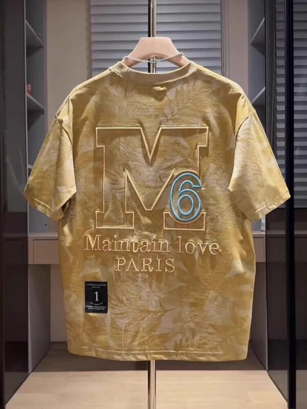 美式復古紮染短袖T卹男士夏季潮牌歐貨重工刺繡休閒圓領半袖上衣