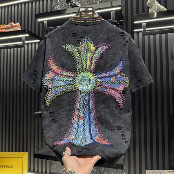 歐貨男款高階重工刺繡破洞短袖t卹2026年新夏季潮牌輕奢美式半袖
