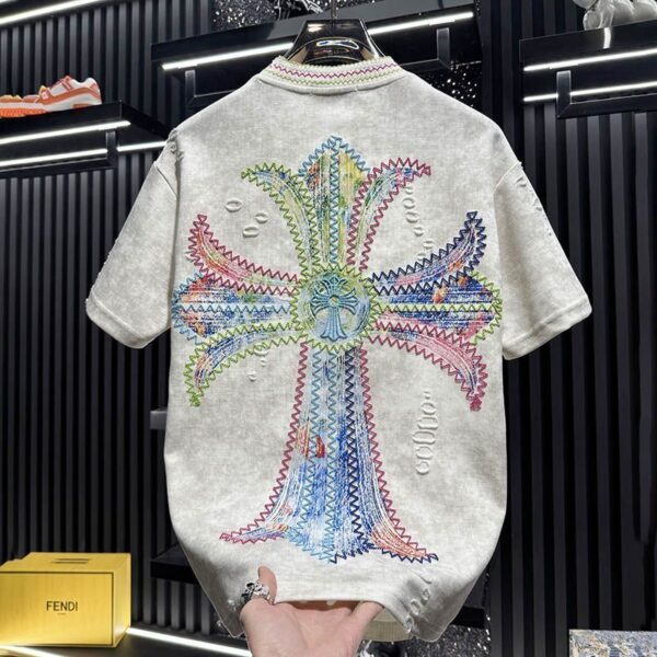 歐貨男款高階重工刺繡破洞短袖t卹2026年新夏季潮牌輕奢美式半袖