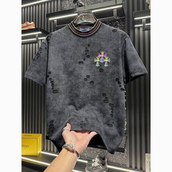 歐貨男款高階重工刺繡破洞短袖t卹2026年新夏季潮牌輕奢美式半袖